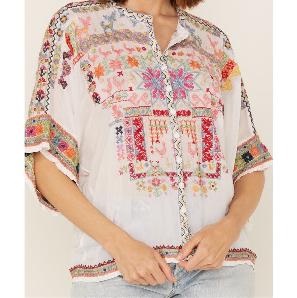 Johnny Was Xylia Embroidered Button Front Blouse Size L - Picture 11 of 11